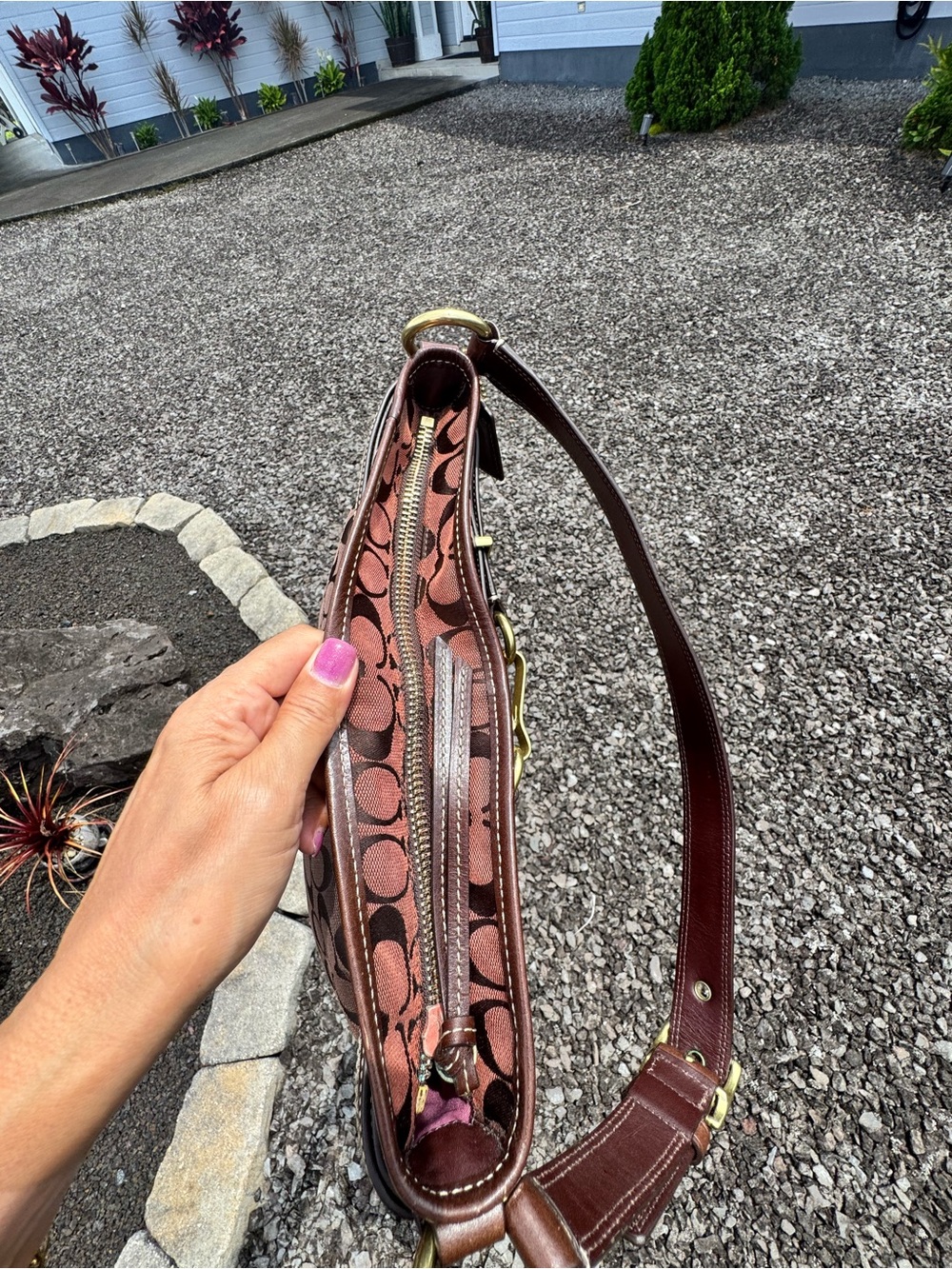 Coach Signature Buckle Hobo Shoulder Bag Brown Jacquard Pink Lining 2008 - Picture 13 of 16